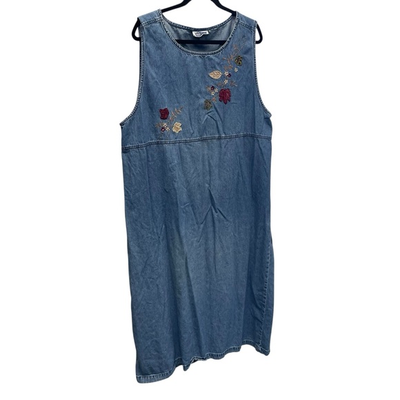 Erika & Co women’s denim maxi dress fall leaves sleeveless 2x plus size - Picture 1 of 6